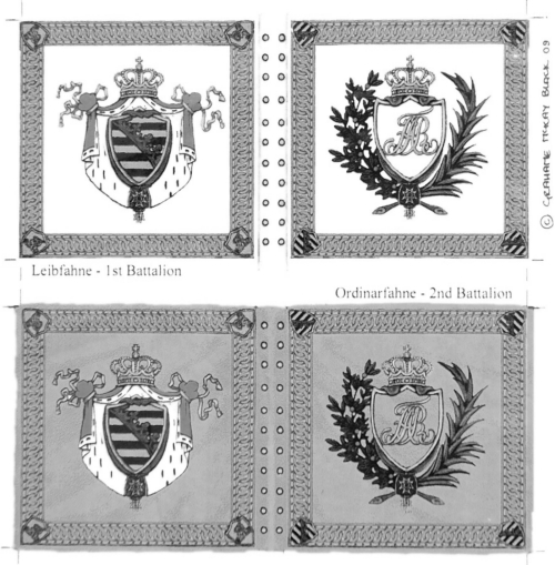 GMB 1811-issue flags for the Prinz Maximilian regiment (B&W image)