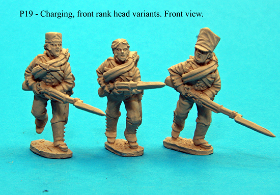 Pack P19: Prussian musketeers charging - front rank head variants.