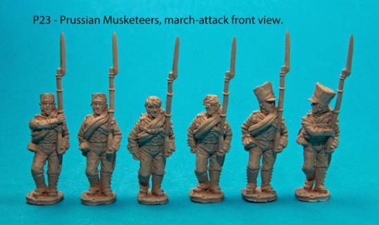 Calpe pack P23: march-attack Prussian musketeers, head variants.